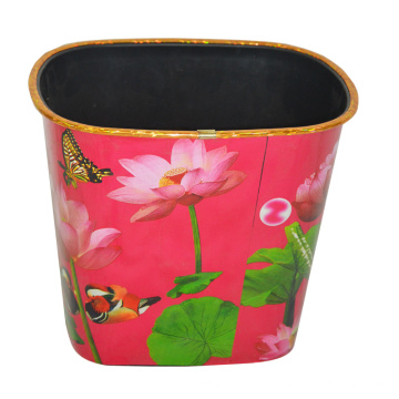 Plastic Lotus Printed Pattern Open Top Dustbin for Home/Kitchen/Office (B06-069)